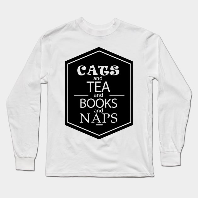 Cats and Tea and Books and Naps Long Sleeve T-Shirt by JonHerrera